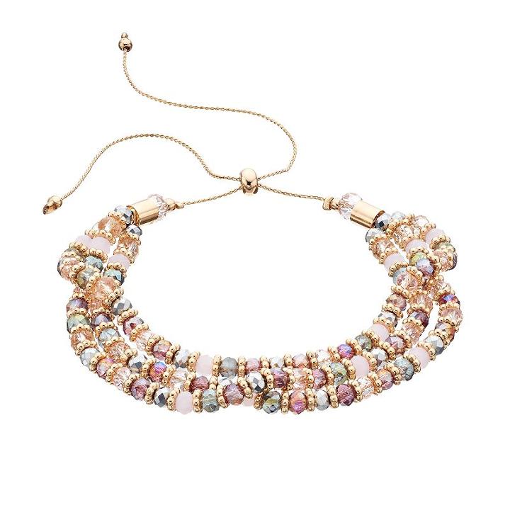 Beaded Multi Row Lariat Bracelet, Women's, Brown