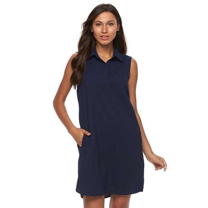 Women's Sharagano Gauze Polo Dress, Size: 12, Blue (navy)