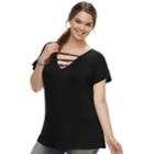 Juniors' Plus Size Liberty Love Ladder Neckline Top, Teens, Size: 3xl, Black