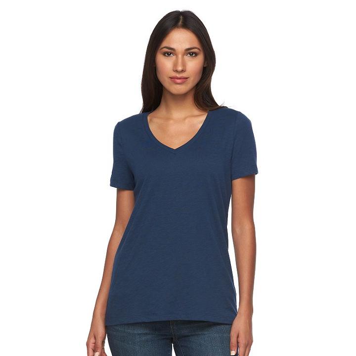 Women's Sonoma Goods For Life&trade; Slubbed V-neck Tee, Size: Xl, Dark Blue