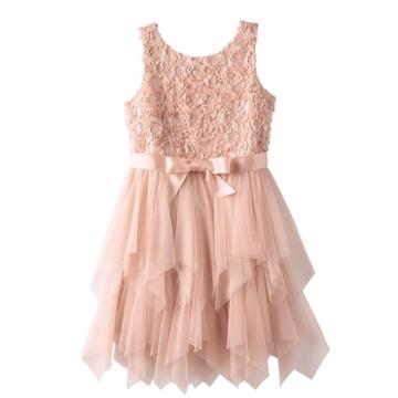 Girls Plus Size Lilt Soutache Flower Bodice & Tiered Tulle Skirt Dress, Size: 16 1/2, Natural