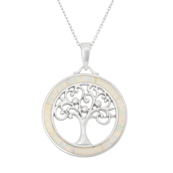 Lab-created Opal Sterling Silver Tree Of Life Pendant Necklace, Women's, Size: 18, White