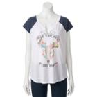Juniors' Bull By The Horns Raglan Graphic Tee, Girl's, Size: Large, White