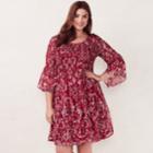 Plus Size Lc Lauren Conrad Smocked Printed Fit & Flare Dress, Women's, Size: 1xl, Med Red