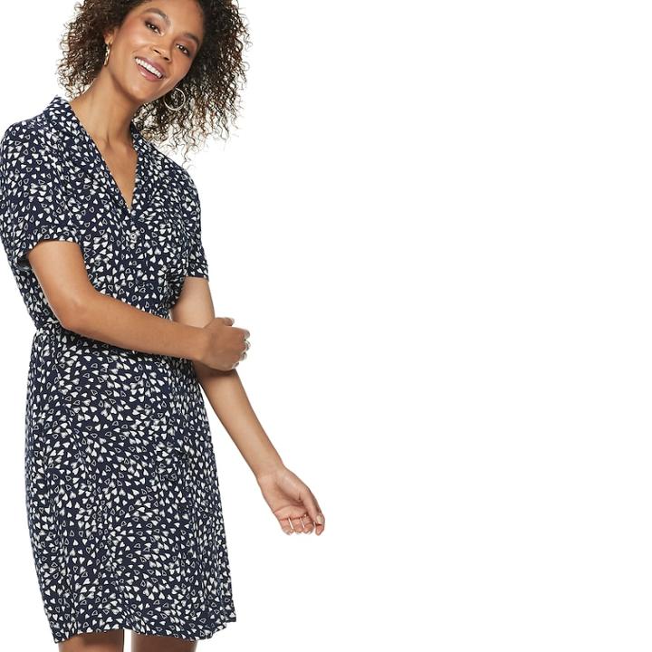Women's Popsugar Print Shirt Dress, Size: Medium, Dark Blue