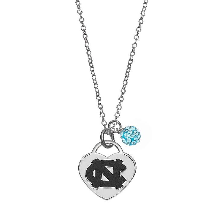 Fiora Sterling Silver North Carolina Tar Heels Heart Pendant Necklace, Women's, Size: 18, Blue