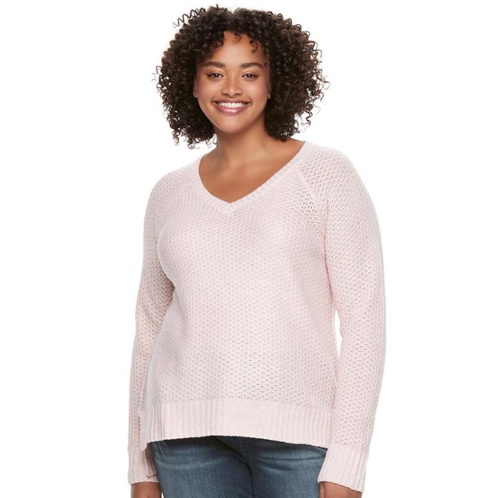 Juniors' Plus Size So&reg; Raglan V-neck Sweater, Teens, Size: 1xl, Lt Orange