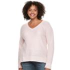 Juniors' Plus Size So&reg; Raglan V-neck Sweater, Teens, Size: 1xl, Lt Orange