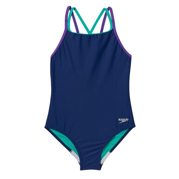 Girls 7-16 Speedo Crossback One-piece Swimsuit, Girl's, Size: 16, Blue (navy)