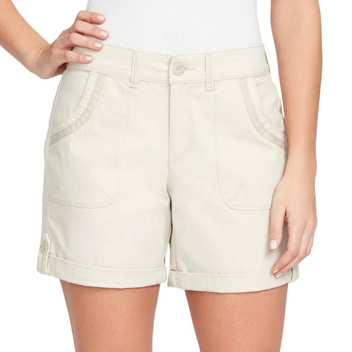 Women's Gloria Vanderbilt Misha Twill Button-tab Shorts, Size: 12, Brown