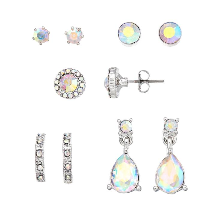 Simulated Crystal Stud, Drop & Teardrop Earring Set, Women's, Silver