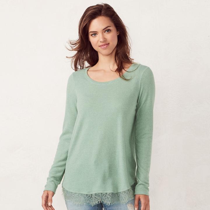 Women's Lc Lauren Conrad Lace Trim Top, Size: Xxl, Med Green