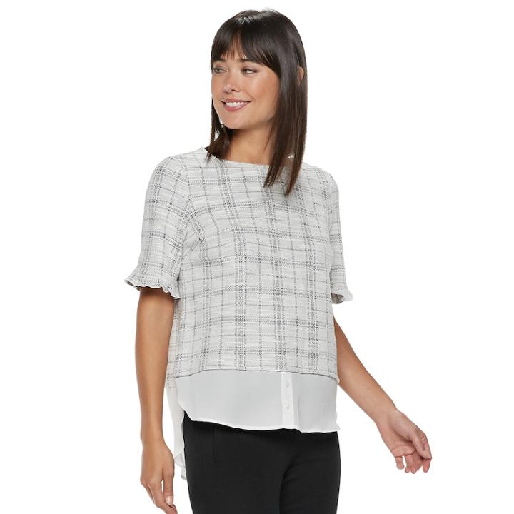 Women's Elle&trade; Plaid Mock-layer Top, Size: Medium, White