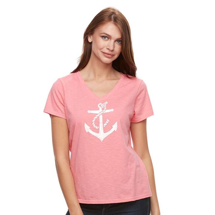 Women's Caribbean Joe Anchors Away V-neck Tee, Size: Medium, Med Red