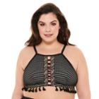Plus Size Costa Del Sol Crochet High-neck Bikini Top, Women's, Size: 1xl, Black
