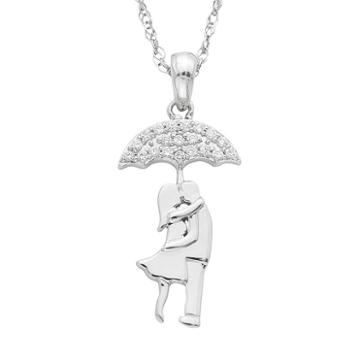 Charming Moments Sterling Silver 1/10 Carat T.w. Diamond Kissing Couple Under Umbrella Necklace, Women's, Size: 18, White