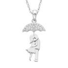 Charming Moments Sterling Silver 1/10 Carat T.w. Diamond Kissing Couple Under Umbrella Necklace, Women's, Size: 18, White