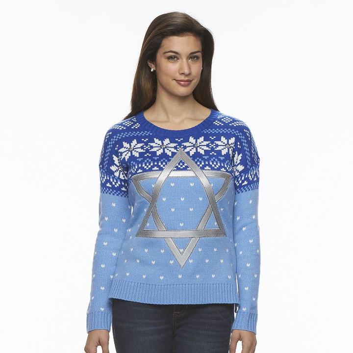 Women's Hanukkah Crewneck Sweater, Size: Large, Med Blue