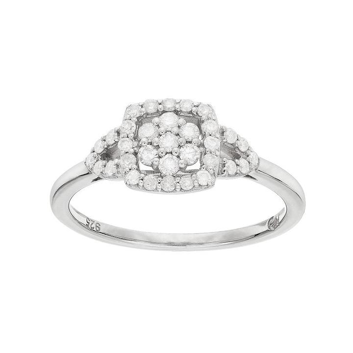 I Promise You Sterling Silver 1/3 Carat T.w. Diamond Flower Square Promise Ring, Women's, Size: 7, White