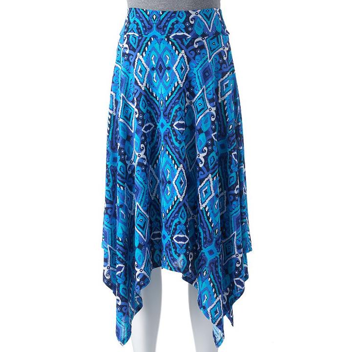 Women's Double Click Print Shark-bite Hem Skirt, Size: Small, Blue