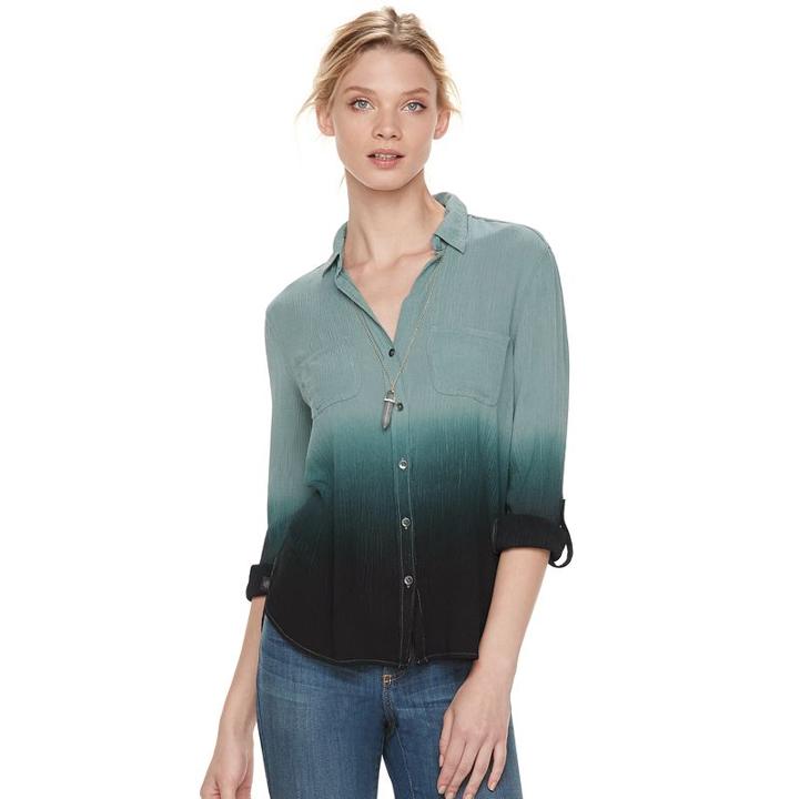 Women's Rock & Republic&reg; Crinkle Ombre Shirt, Size: Xl, Med Grey