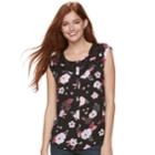 Juniors' Candie's&reg; Print Lace Inset Top, Teens, Size: Medium, Black