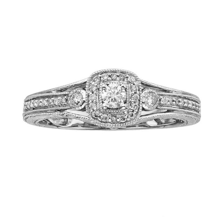 Round-cut Diamond Engagement Ring In 10k White Gold (1/4 Ct. T.w.), Women's, Size: 9