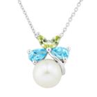 Sterling Silver Freshwater Cultured Pearl & Gemstone Butterfly Pendant, Women's, Size: 18, Multicolor