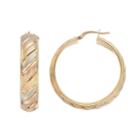 Tri-tone Sterling Silver Striped Hoop Earrings, Women's, Gold
