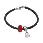 Logoart St. Louis Cardinals Crystal Sterling Silver & Leather Charm Bracelet, Women's, Size: 7.5, Black