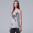 Women's Simply Vera Vera Wang Floral Graphic Tank, Size: Large, Med Grey
