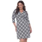 Plus Size White Mark Printed Faux-wrap Dress, Women's, Size: 3xl, Ovrfl Oth