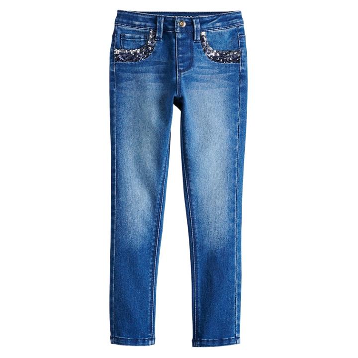 Girls 4-10 Sonoma Goods For Life&reg; Sequin Jeggings, Size: 5, Dark Blue