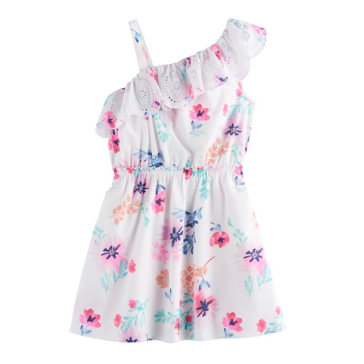 Girls 4-12 Sonoma Goods For Life&trade; Asymmetrical Floral Eyelet Dress, Size: 7, White