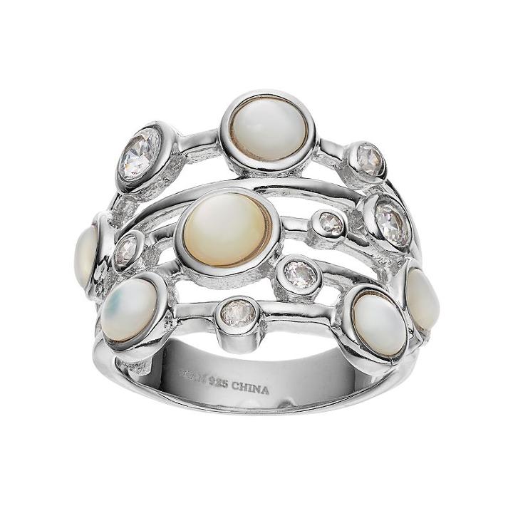Sophie Miller Sterling Silver Mother-of-pearl & Cubic Zirconia Ring, Women's, Size: 7, White