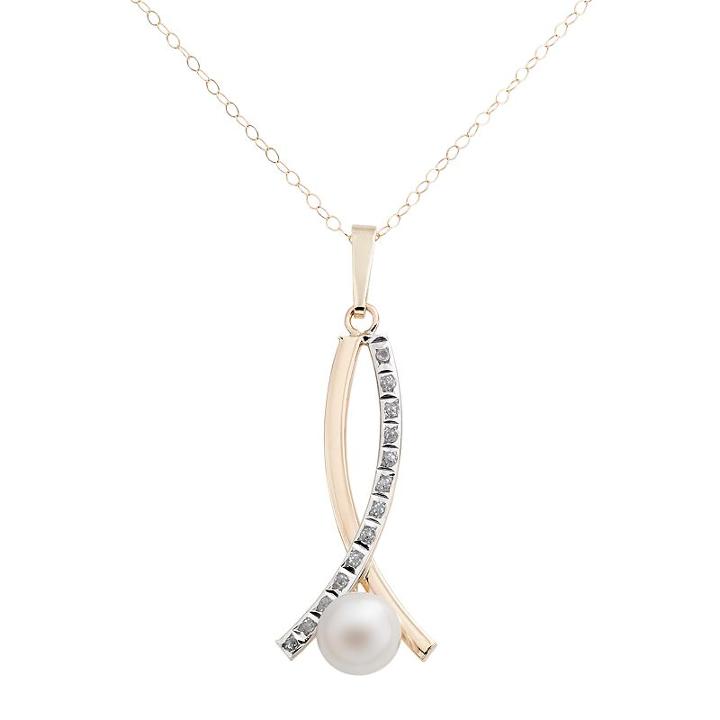 Diamond Fascination 14k Gold Freshwater Cultured Pearl Pendant, Women's, Size: 18, Yellow