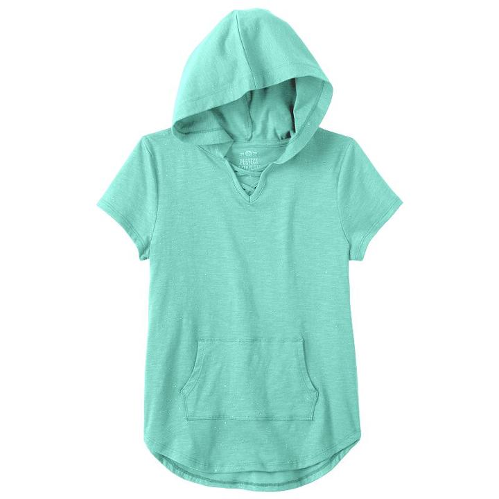 Girls 7-16 & Plus Size So&reg; Short Sleeve Sparkle Hooded Pullover, Girl's, Size: 10, Turquoise/blue (turq/aqua)