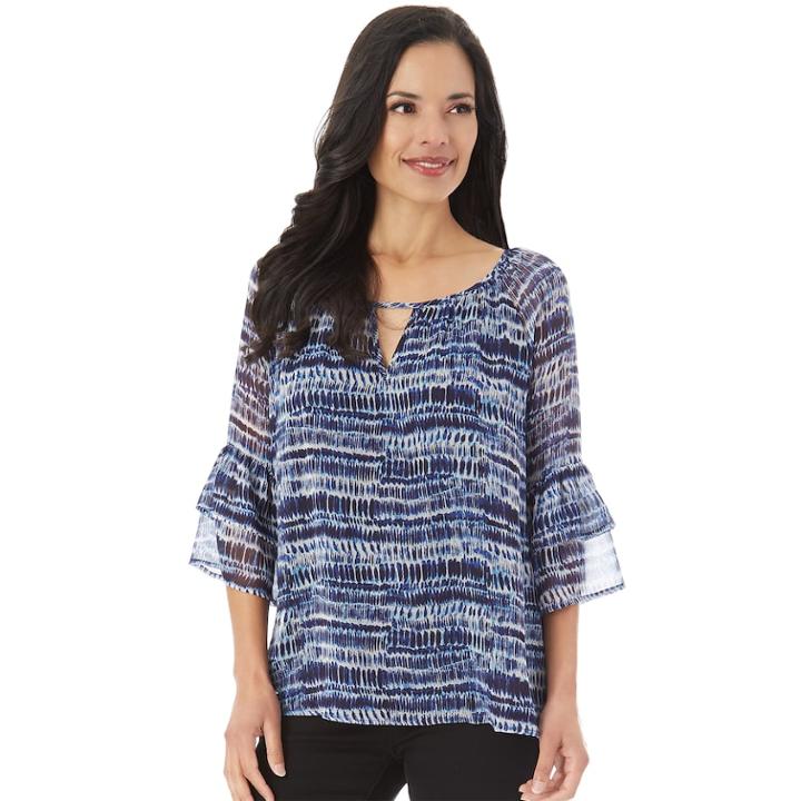 Women's Apt. 9&reg; Printed Keyhole Top, Size: Small, Navy Tie Dye