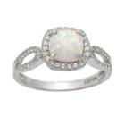 Sterling Silver Lab-created Opal And Lab-created White Sapphire Halo Ring, Adult Unisex, Size: 7, Multicolor