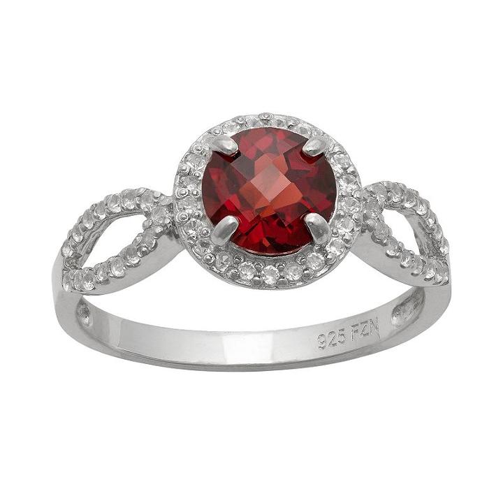 Sterling Silver Garnet And Lab-created White Sapphire Halo Ring, Women's, Size: 8, Multicolor