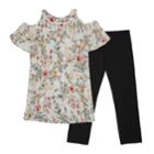 Girls 7-16 Iz Amy Byer Cold Shoulder Floral Print Tunic Top & Legging Set, Size: Xl, Ivory Floral