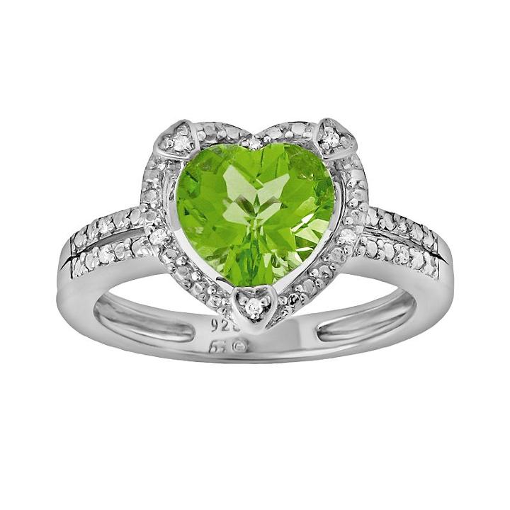 Sterling Silver Peridot And Diamond Accent Heart Frame Ring, Women's, Size: 7, Green