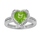 Sterling Silver Peridot And Diamond Accent Heart Frame Ring, Women's, Size: 7, Green