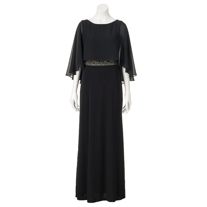 Women's Chaya Beaded Popover Evening Gown, Size: 8, Black