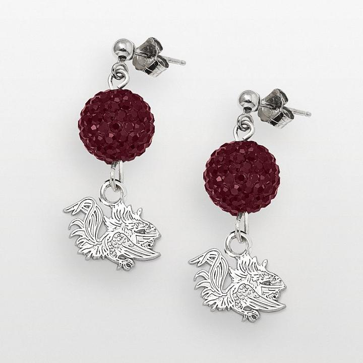 South Carolina Gamecocks Sterling Silver Crystal Linear Drop Earrings, Women's, Red