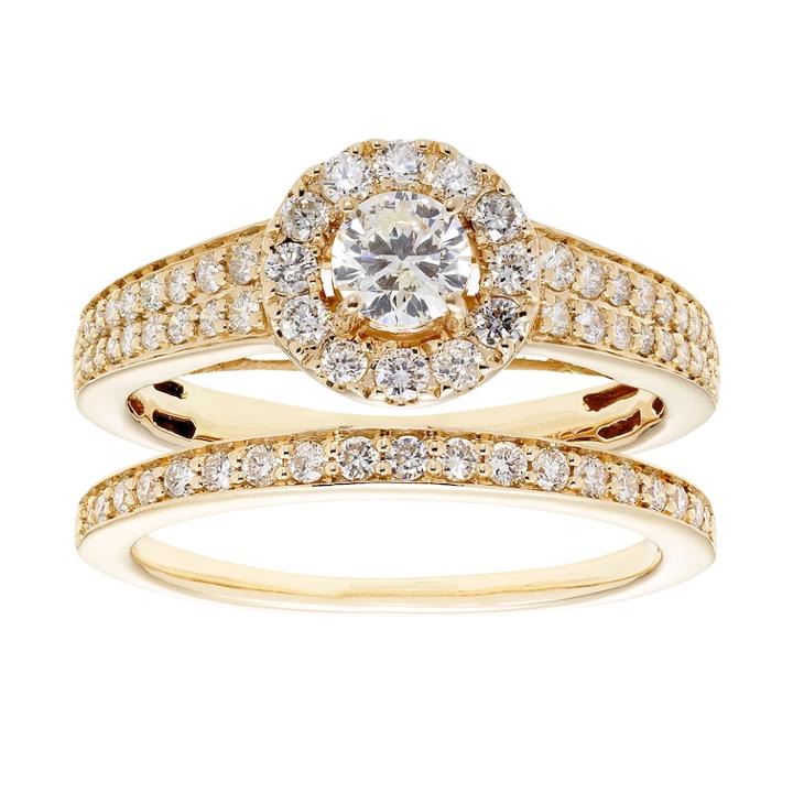 14k Gold 1 Carat T.w. Igl Certified Diamond Halo Engagement Ring Set, Women's, Size: 7, White