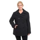 Plus Size Excelled Double-breasted Wool-blend Peacoat, Women's, Size: 1xl, Dark Grey
