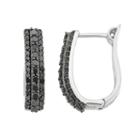 1 Carat T.w. Black Diamond Sterling Silver U-hoop Earrings, Women's