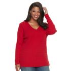 Plus Size Croft & Barrow&reg; Cable-knit V-neck Sweater, Women's, Size: 1xl, Med Red