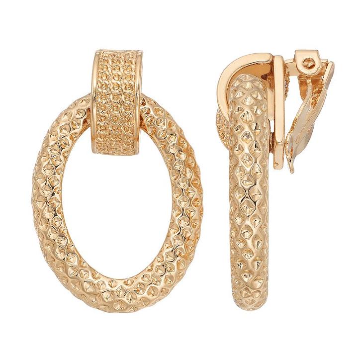 Dana Buchman Textured Oval Nickel Free Door Knocker Clip On Earrings, Women's, Gold